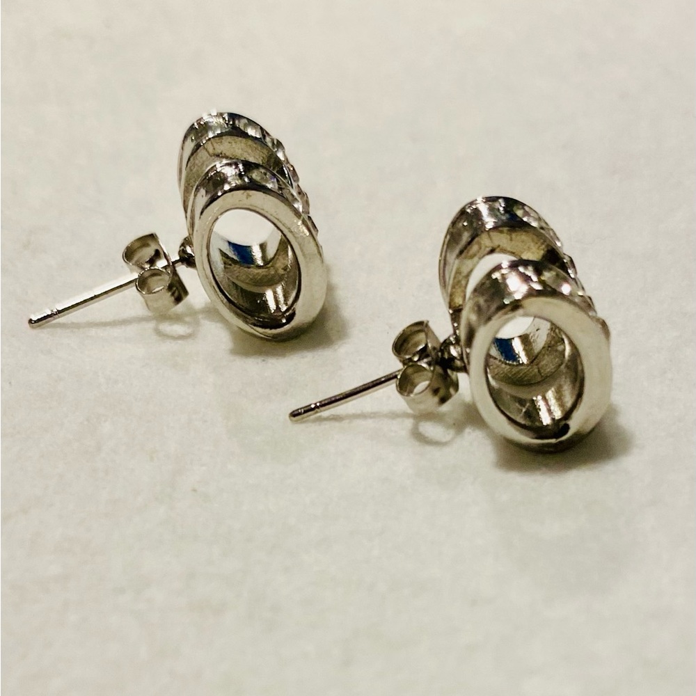 NWOT Silver Paved Crystal Stud Hypoallergenic Earrings - Picture 3 of 3